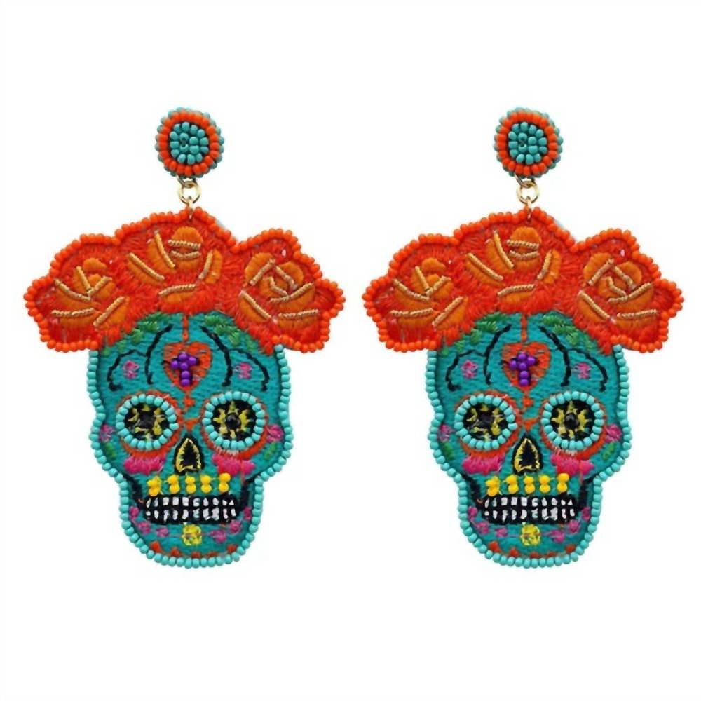 NEW FASHION CITY beaded sugar skull earrings in turquoise